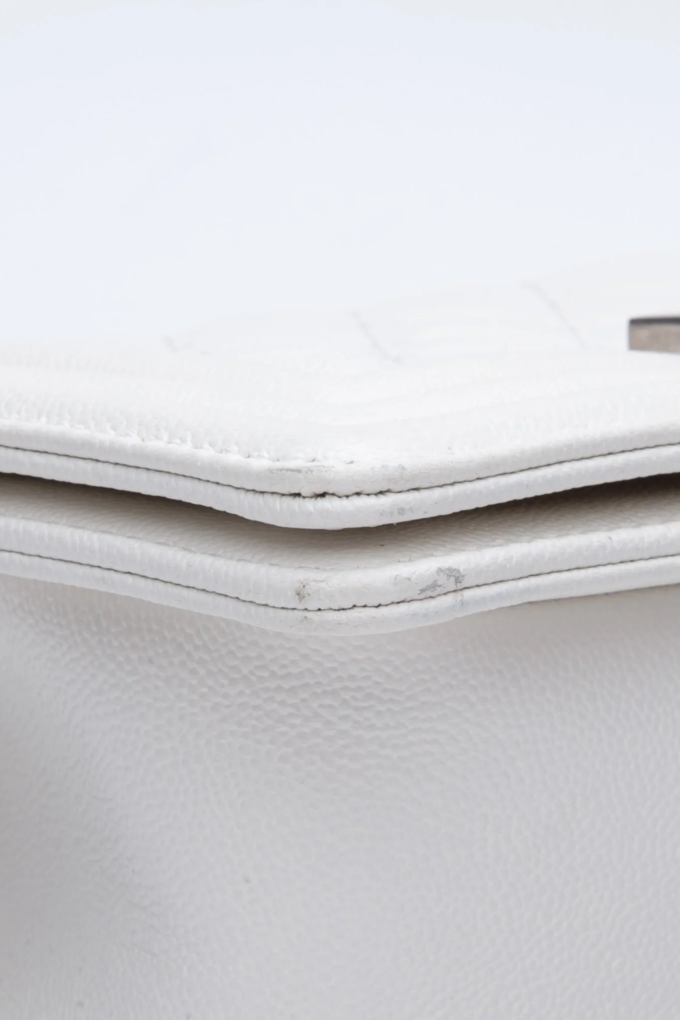 CHANEL Small White Quilted Caviar Boy Flap Bag