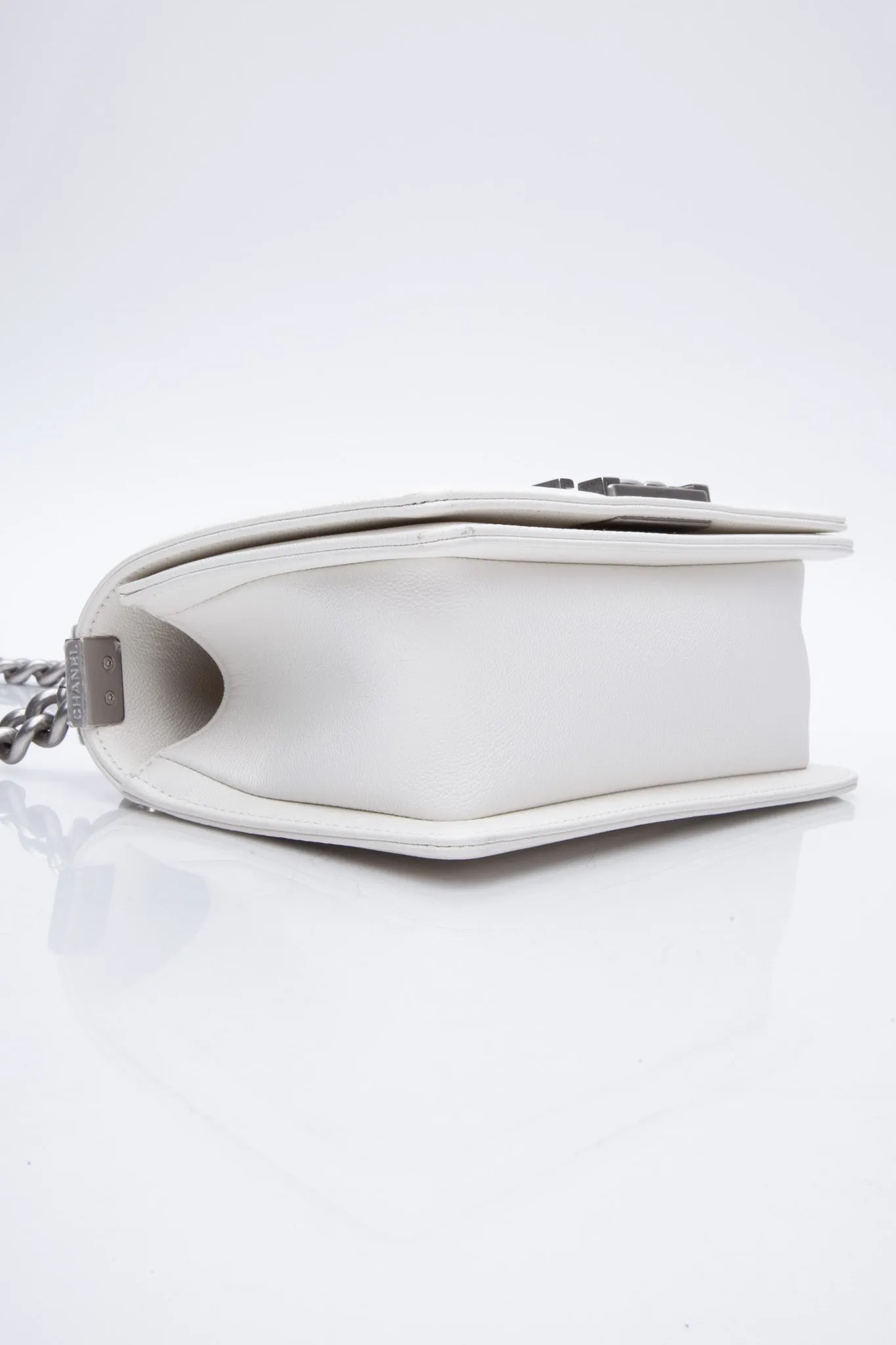 CHANEL Small White Quilted Caviar Boy Flap Bag
