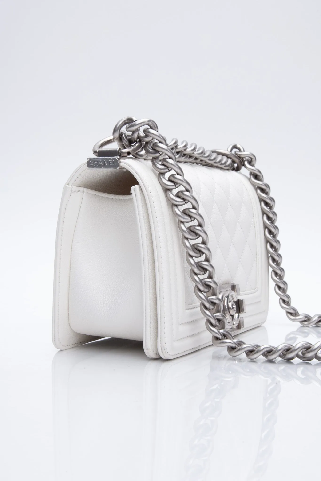 CHANEL Small White Quilted Caviar Boy Flap Bag