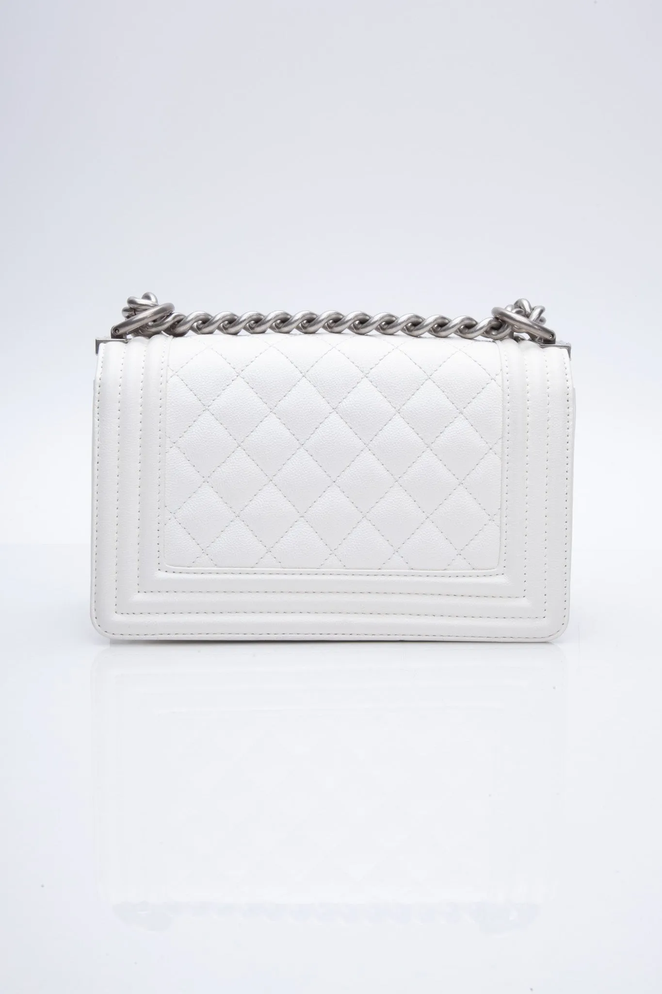 CHANEL Small White Quilted Caviar Boy Flap Bag