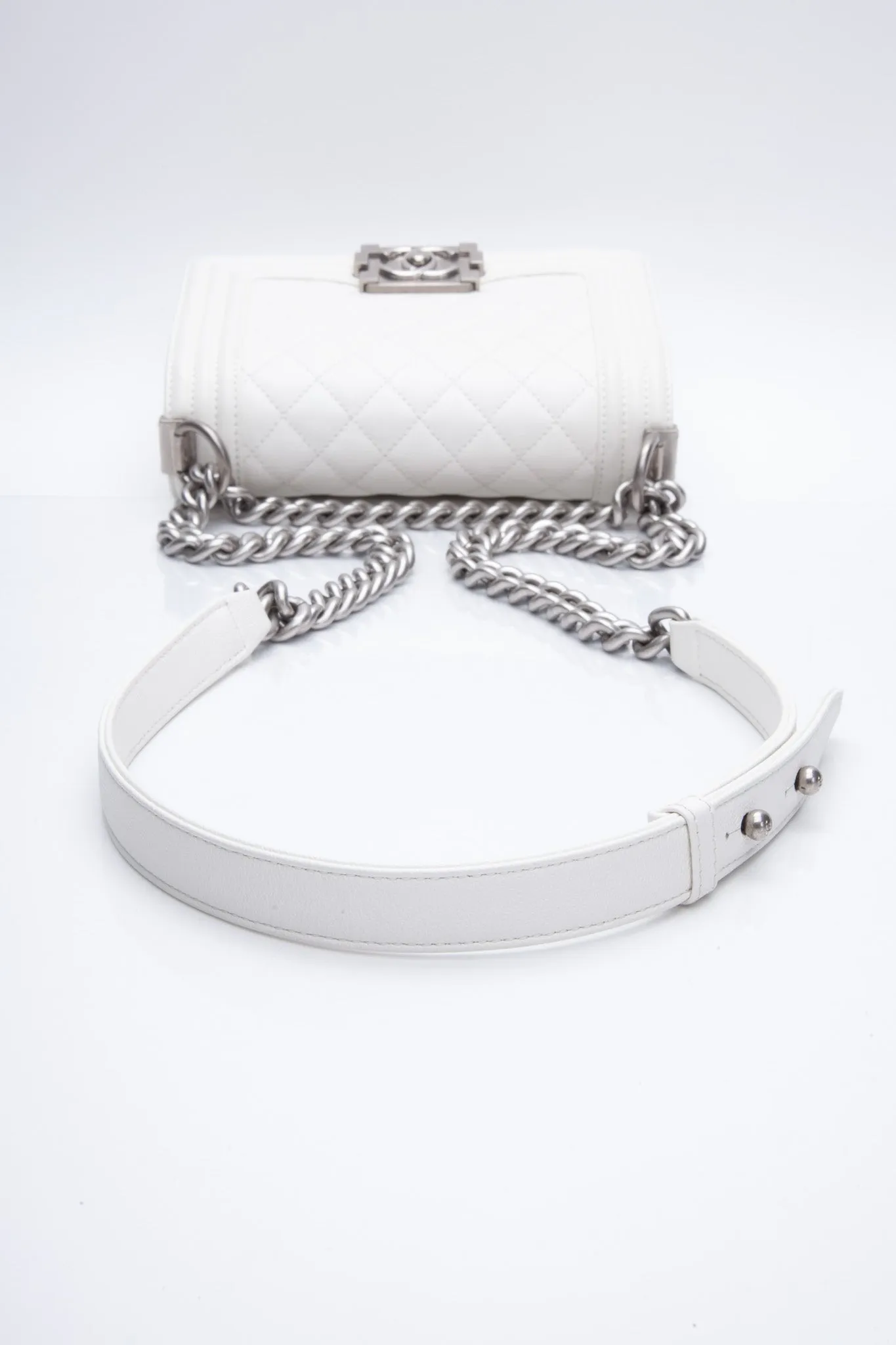 CHANEL Small White Quilted Caviar Boy Flap Bag