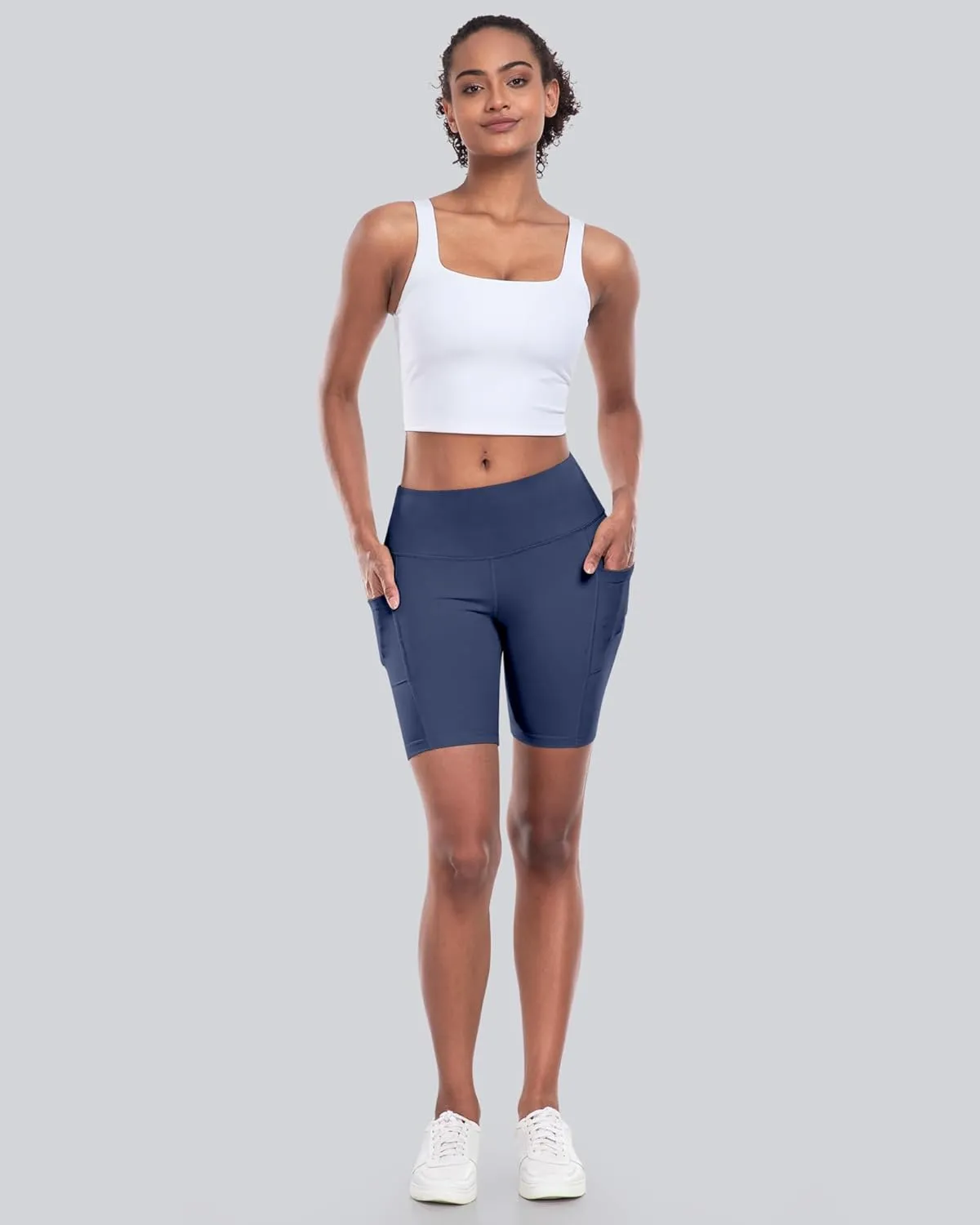 CHRLEISURE Womens Biker Yoga Shorts with Pockets: High Waisted Tummy Control Spandex Workout Athletic Gym Shorts 4 Packs