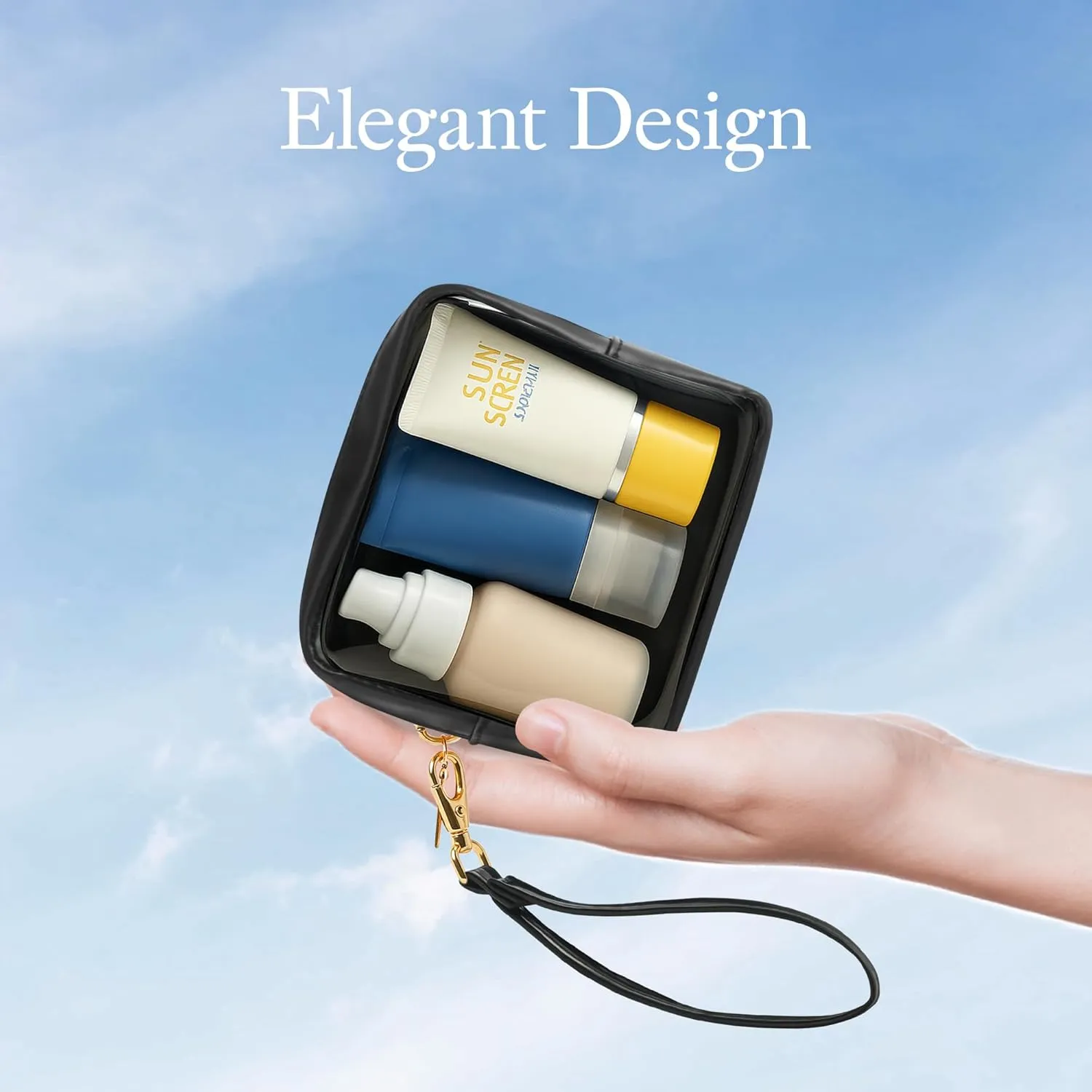 Clear Mini Makeup Bag for Women Waterproof Make Up Bag Portable Toiletry Bag Travel Essentials Cosmetic Bag Purse Cute Makeup Bag Organizer Small Car Pouch with Removable Handle, Black