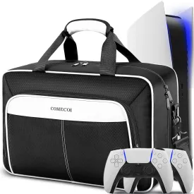 COMECOI Carrying Case for PS5, Travel Case for PS 5 Protective, Large Capacity Storage Bag Compatible with Playstation 5 Disk/ Digital Edition Console, Controllers, Game Cards, Accessories, White