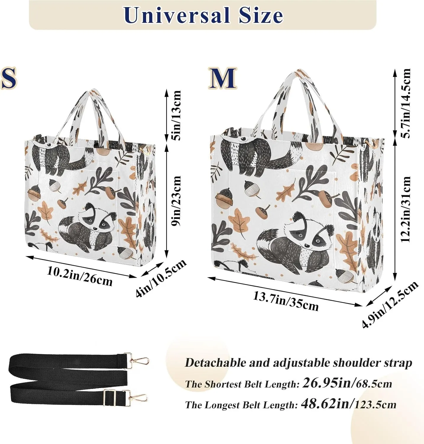 Corduroy Tote Bag Autumn Raccoon and Hazelnut Women Crossbody Bag with Detachable and Adjustable Shoulder Strap