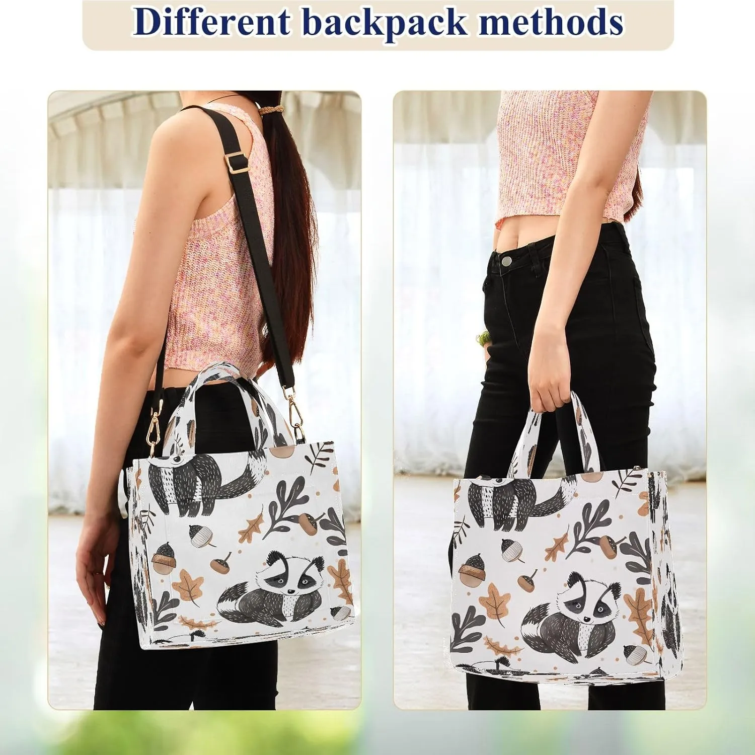 Corduroy Tote Bag Autumn Raccoon and Hazelnut Women Crossbody Bag with Detachable and Adjustable Shoulder Strap