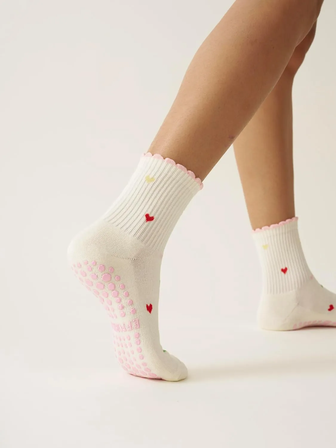 Crew Half Calf Grip Socks, Cutest Fruits Pilates Socks, Ruffle socks, Non-Slip, Barre Yoga Fitness
