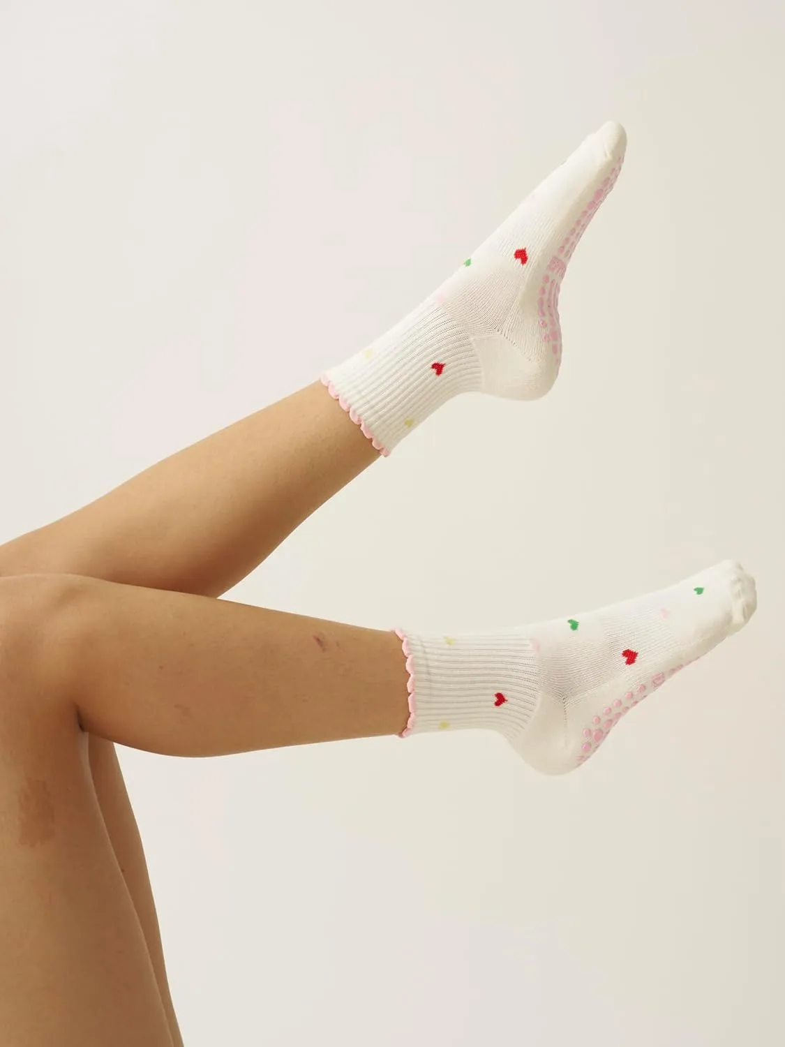Crew Half Calf Grip Socks, Cutest Fruits Pilates Socks, Ruffle socks, Non-Slip, Barre Yoga Fitness