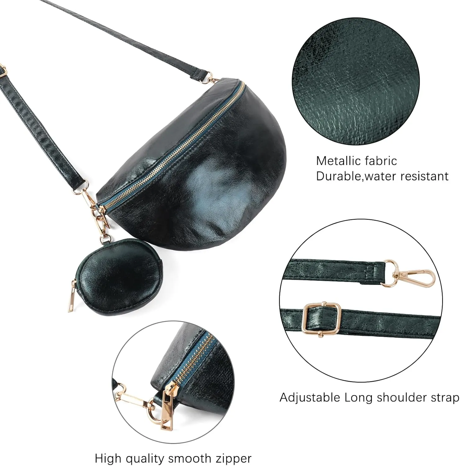 Crossbody Bags for Women Fashion Sling Purse Shoulder Bag Fanny Pack Leather Causal Chest Bum Bag Cross Body Purse (Blackish Green)