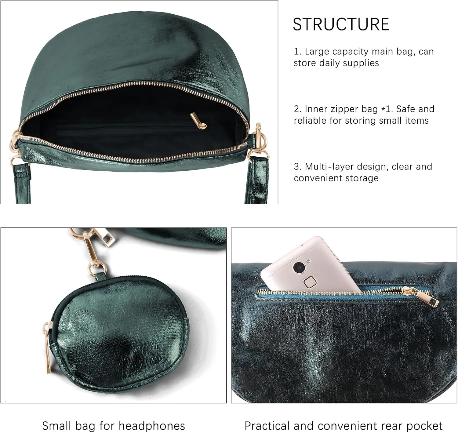 Crossbody Bags for Women Fashion Sling Purse Shoulder Bag Fanny Pack Leather Causal Chest Bum Bag Cross Body Purse (Blackish Green)
