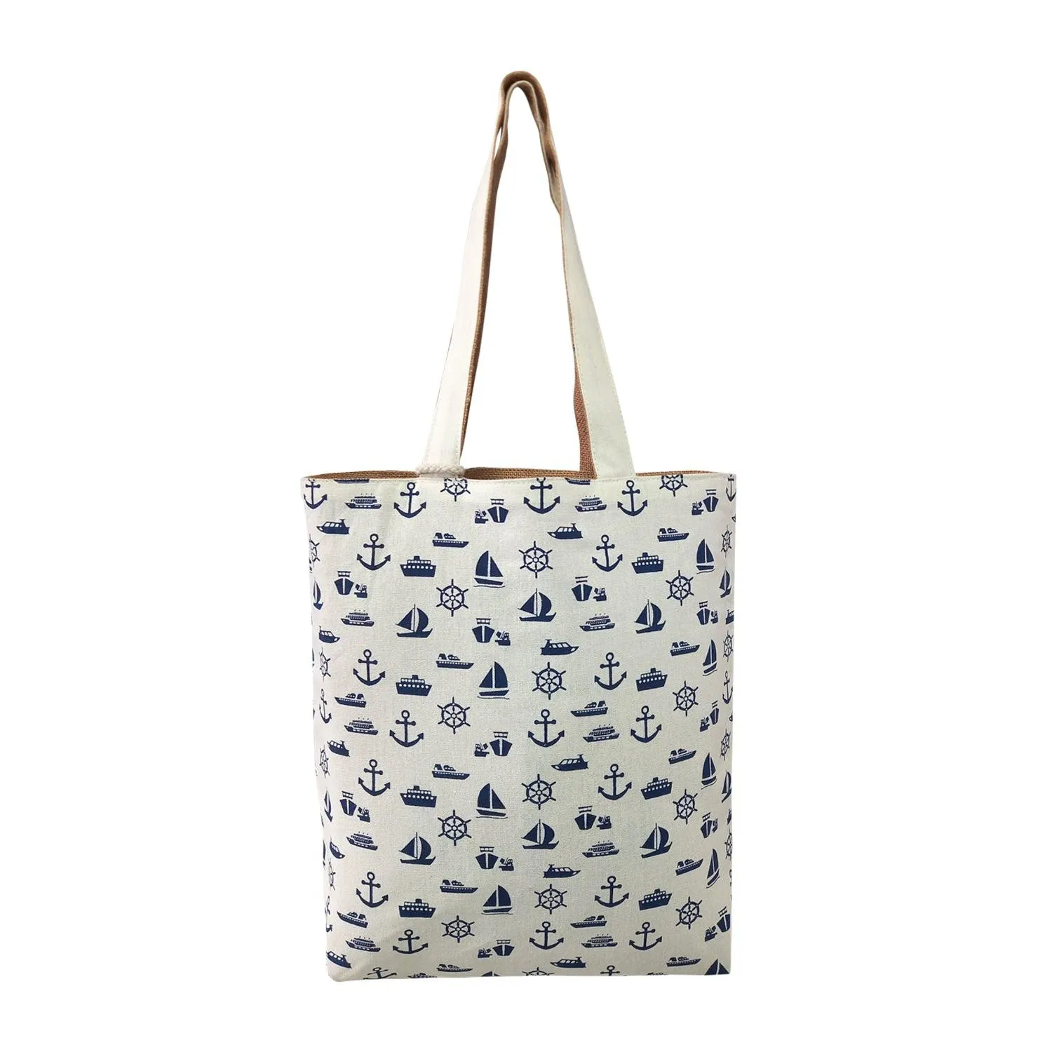 Deeya Printed Natural Jute and Cotton Large Tote Shoulder Bag | Eco Friendly Reversible Daily Use Shopping & Beach Bag