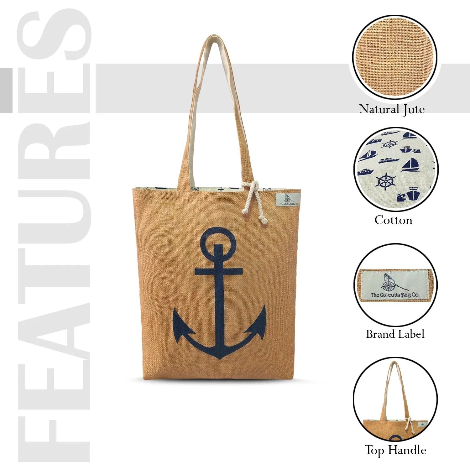 Deeya Printed Natural Jute and Cotton Large Tote Shoulder Bag | Eco Friendly Reversible Daily Use Shopping & Beach Bag