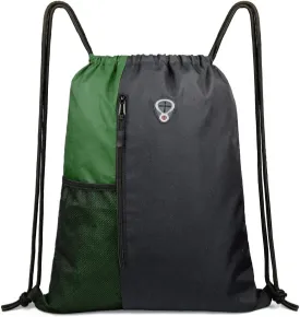 Drawstring Backpack Sports Gym Bag for Women Men Large Size With Two Zipper Pockets and Water Bottle Mesh Pockets