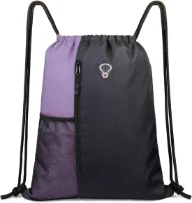 Drawstring Backpack Sports Gym Bag for Women Men Large Size With Two Zipper Pockets and Water Bottle Mesh Pockets
