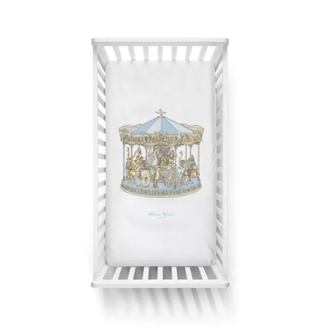 Fitted Sheet Satin - Carousel Blue