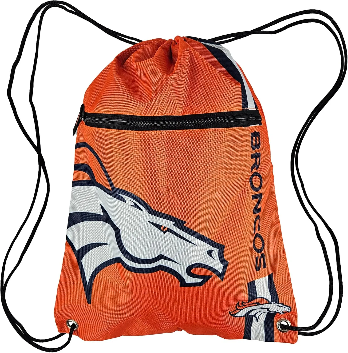 FOCO Denver Broncos Big Logo Drawstring Backpack with 2nd Zippered Pocket  Limited Edition Broncos Bag  NFL Gear  Show Your Team Spirit with Officially Licensed Denver Broncos Fan Gear