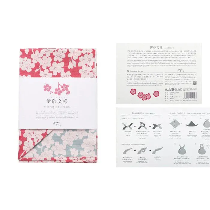 Furoshiki 104 Reversible – Isa Monyo, Chrysanthemum Red/Blue-Gray