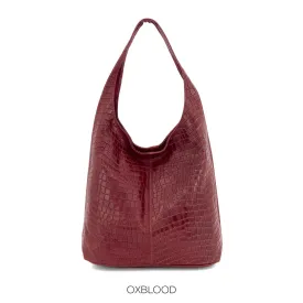 Genuine Leather Croc Effect Large Tote Bag