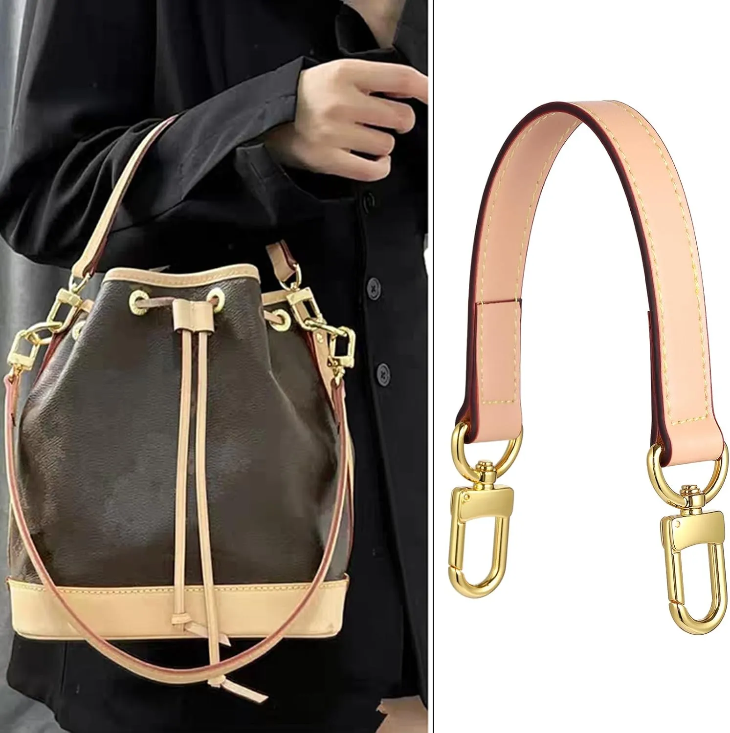 Genuine leather purse Handle compatible with Neonoe for Metis Noe BB NM Beaubourg Hobo