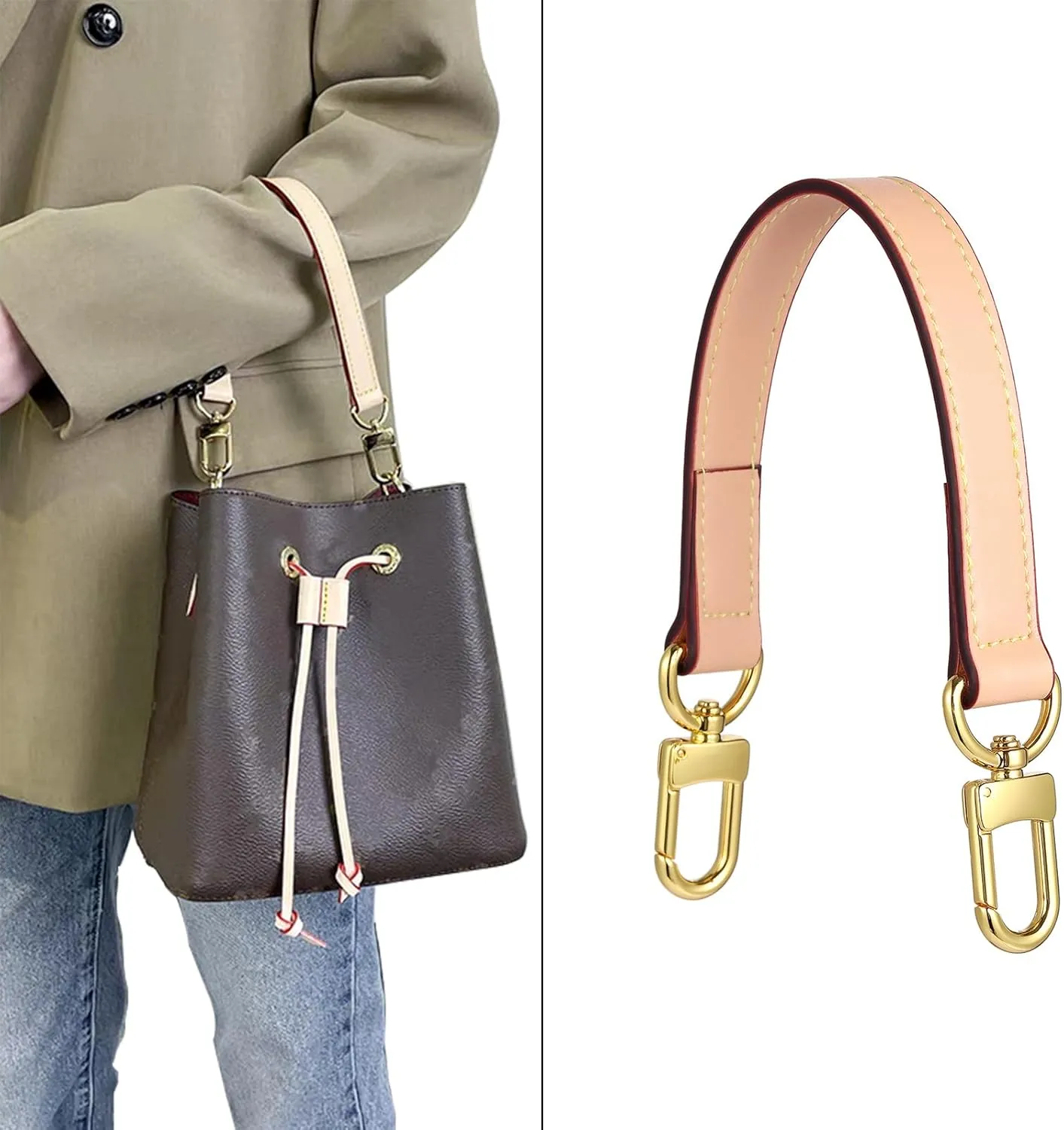 Genuine leather purse Handle compatible with Neonoe for Metis Noe BB NM Beaubourg Hobo