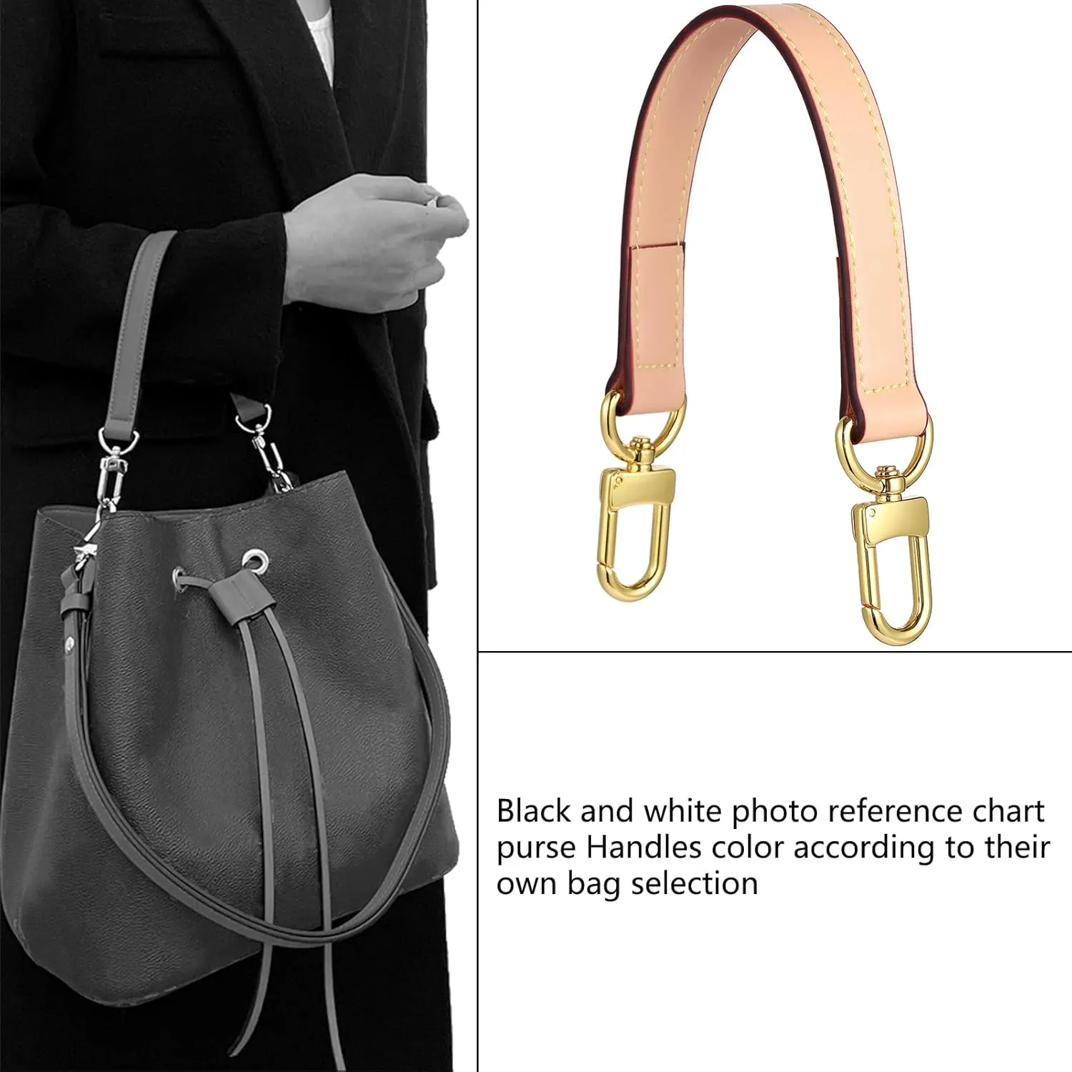 Genuine leather purse Handle compatible with Neonoe for Metis Noe BB NM Beaubourg Hobo