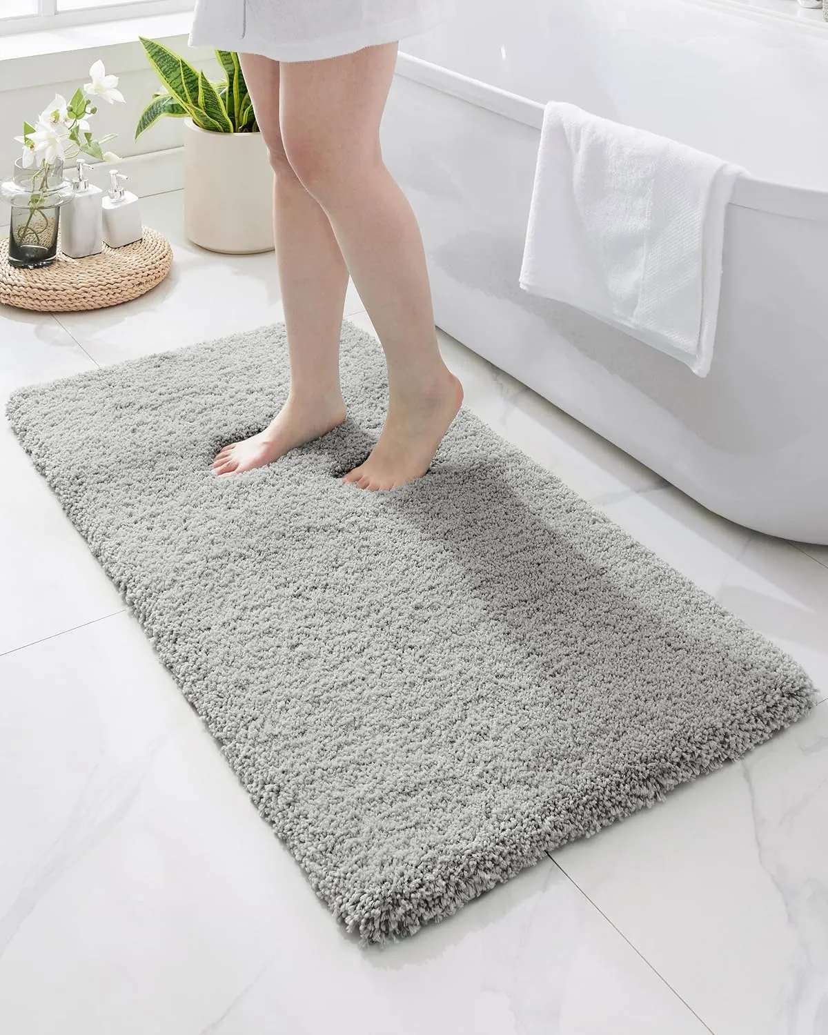 Gray Bathroom Runner Rug 24x70 Non Slip Fluffy Long Bath Mat for Bathroom Floor Washable Plush Luxury Bath Rug for Tub Absorbent Shower Sink Mat Bedside Rug