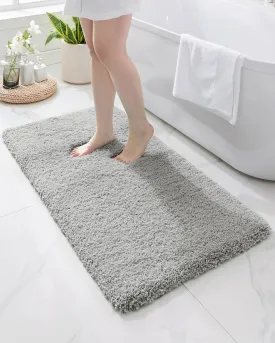 Gray Bathroom Runner Rug 24x70 Non Slip Fluffy Long Bath Mat for Bathroom Floor Washable Plush Luxury Bath Rug for Tub Absorbent Shower Sink Mat Bedside Rug
