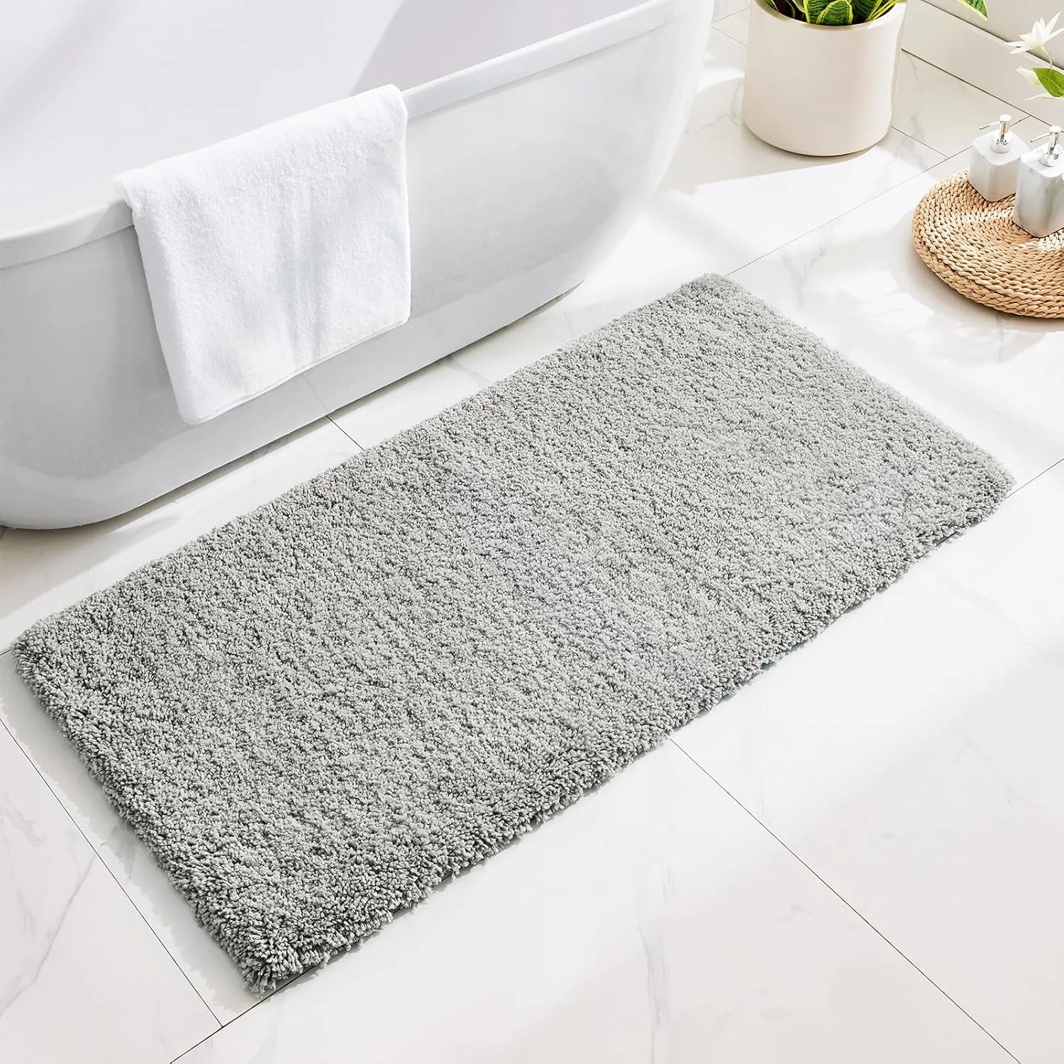 Gray Bathroom Runner Rug 24x70 Non Slip Fluffy Long Bath Mat for Bathroom Floor Washable Plush Luxury Bath Rug for Tub Absorbent Shower Sink Mat Bedside Rug