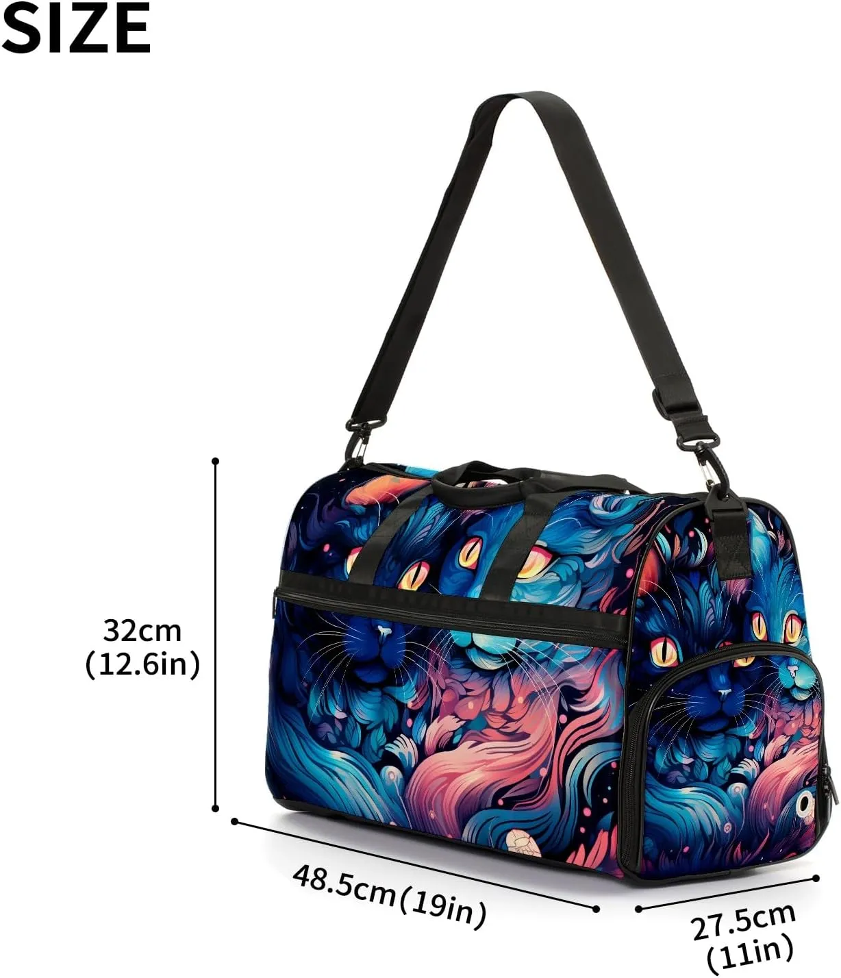 Gym Bag for Women, Carry on Weekender Overnight Bag, Travel Duffel Bags, Personal Item Travel Bag Tote Bag Workout Dance Bag, Cat - 30