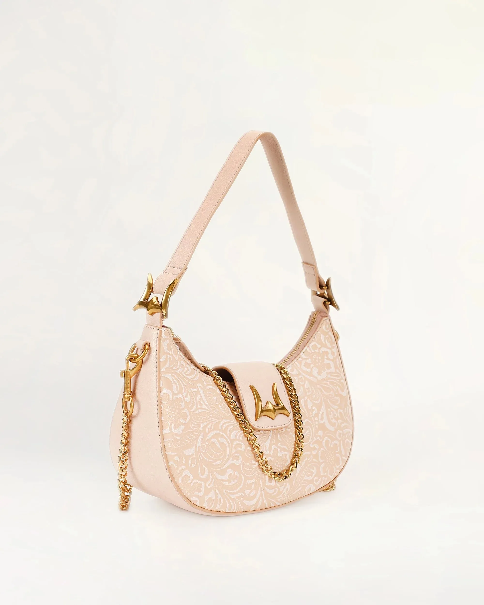 Hobo Medium Purse - Beige Floral Leather
