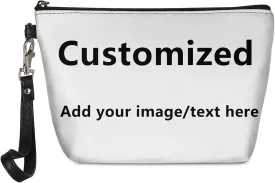HUGS IDEA Custom Add Your Own Image Womens Toiletry Cosmetic Makeup Bag for Travel Outdoor Shopping Clutch Bag Storage Purse