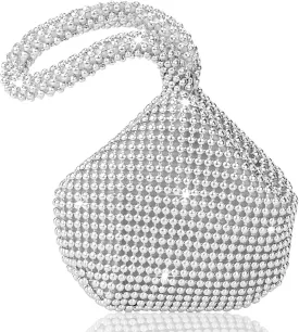 Hysagtek Silver Purse for Women, Small Silver Rhinestone Purse Sparkly Bag, Sparkly Purses for Women Mini Size