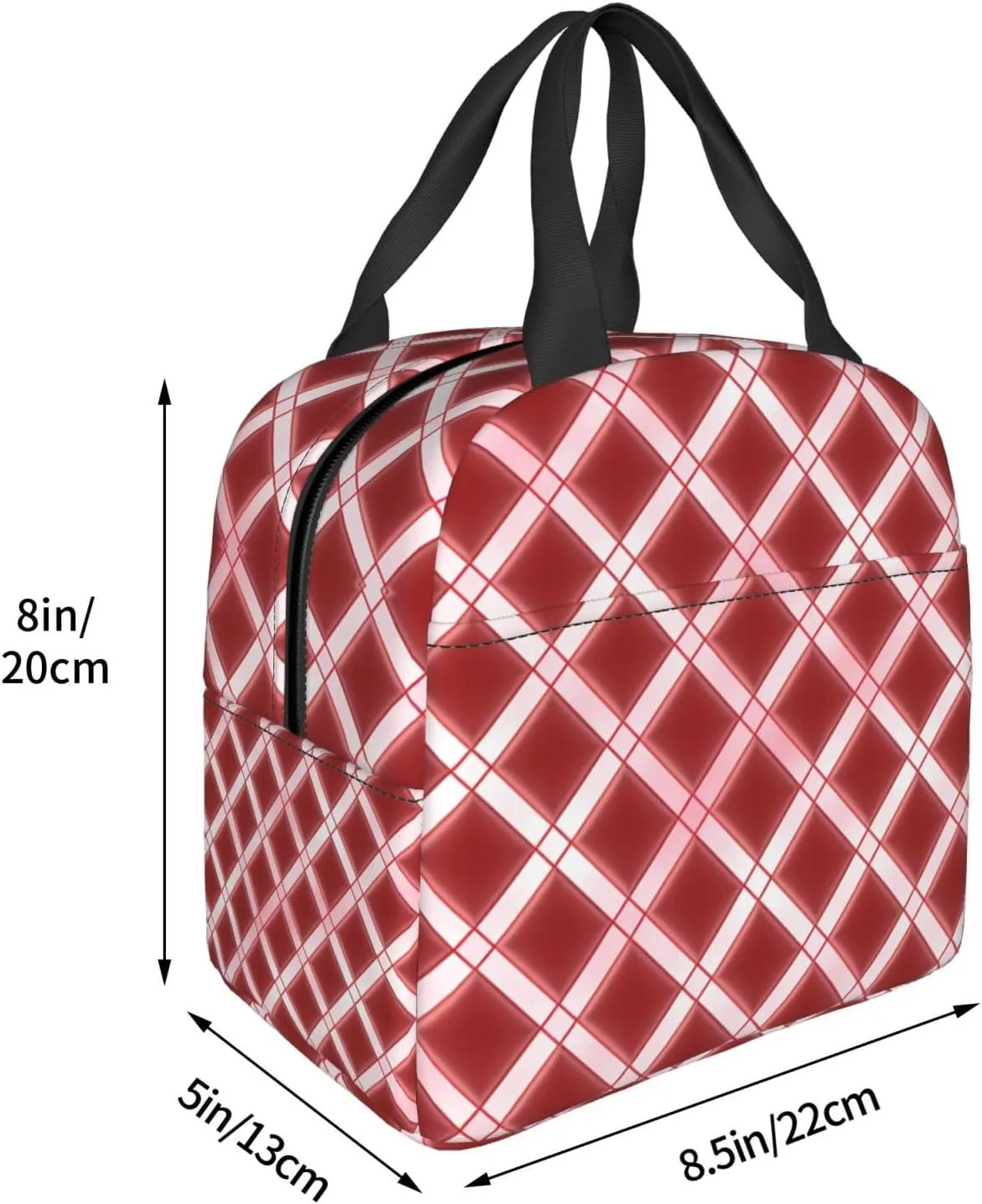Insulated Lunch Bag for Women Men Portable Reusable Lunch Box Lattice Grid Pink Romance Lunch Tote Bag for Work Picnic Travel