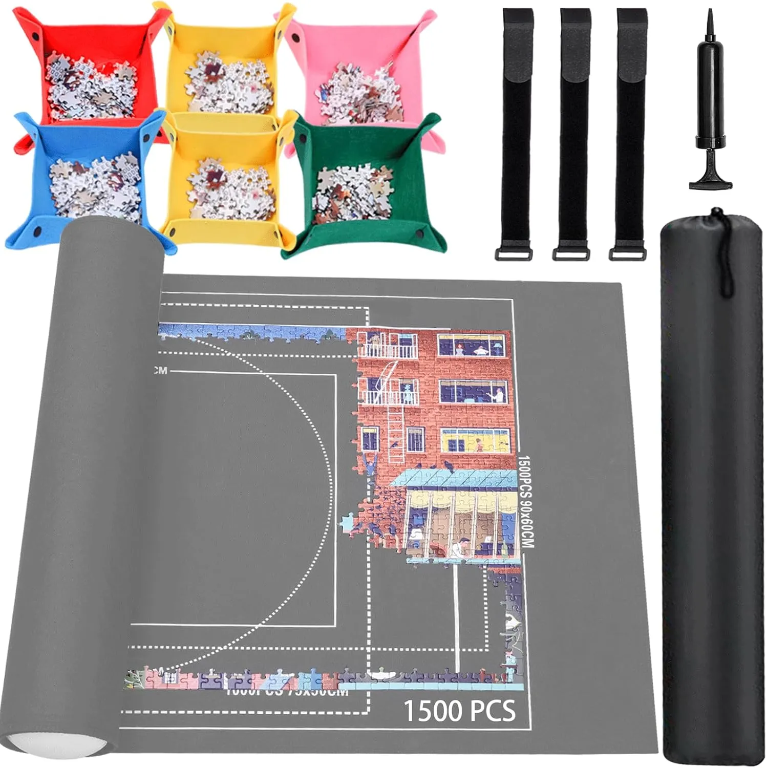 Jigsaw Puzzle Mat Roll Up - 1500 1000 500 Pieces Puzzel Matte, Grey Roll-Up Puzzles Mats Felt Save Trays for Sorting Table Board Clear Sheets, Frame Keeper Storage Accessories for Adults