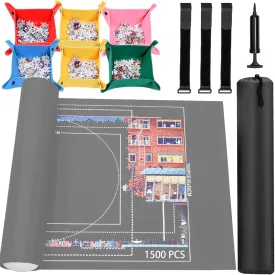 Jigsaw Puzzle Mat Roll Up - 1500 1000 500 Pieces Puzzel Matte, Grey Roll-Up Puzzles Mats Felt Save Trays for Sorting Table Board Clear Sheets, Frame Keeper Storage Accessories for Adults