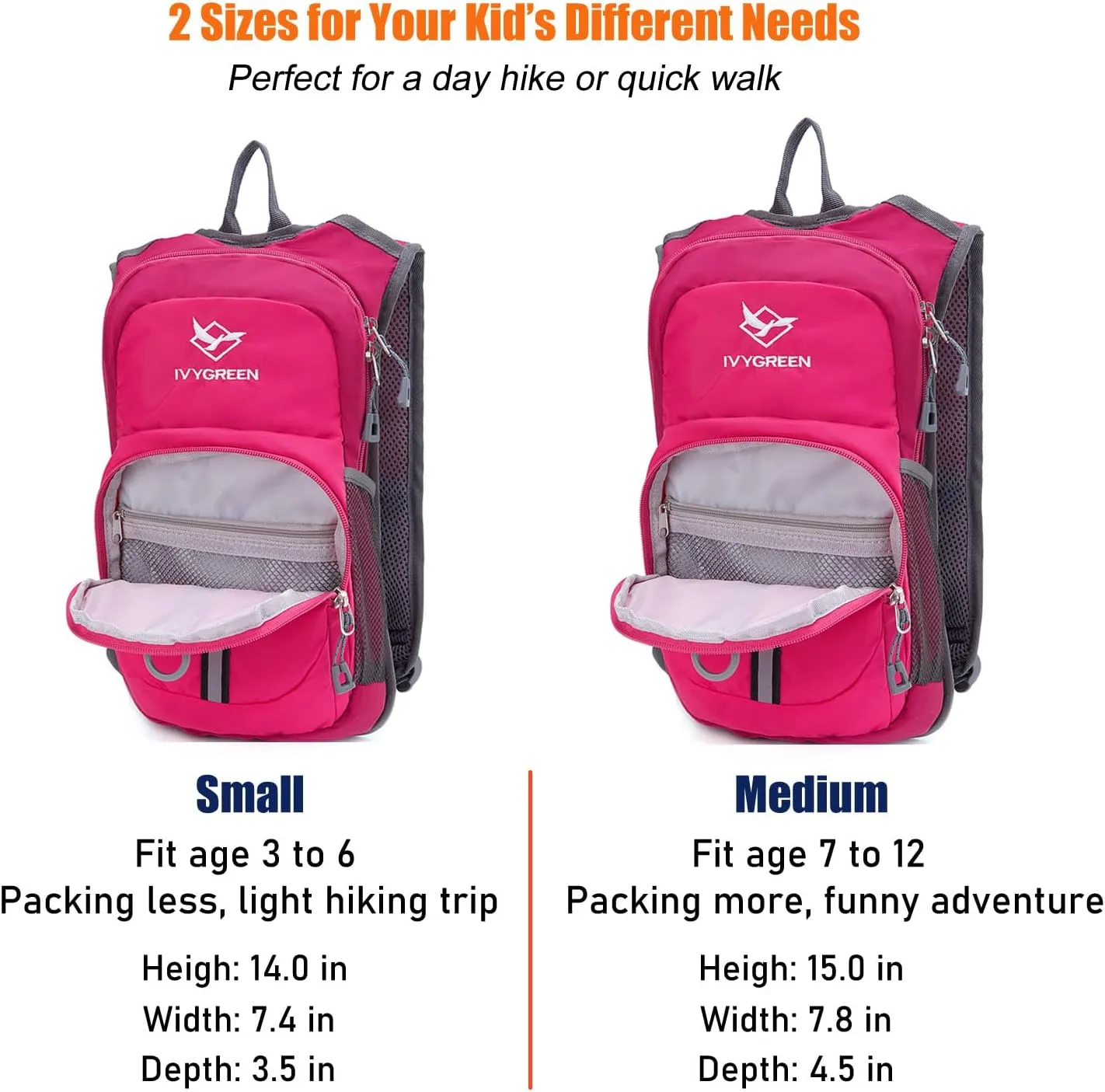 Kids Hydration Backpack, Hiking Backpack for Boys or Girls with 1.5L Water Bladder