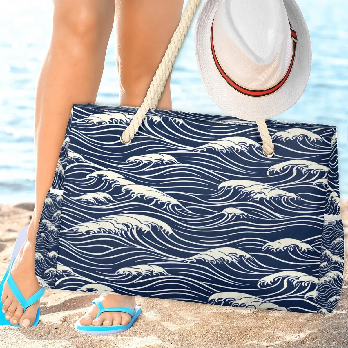Large Tote Beach Bags for Women with Zipper Waterproof Sandproof Swim Pool Grocery Gym Travel Bag