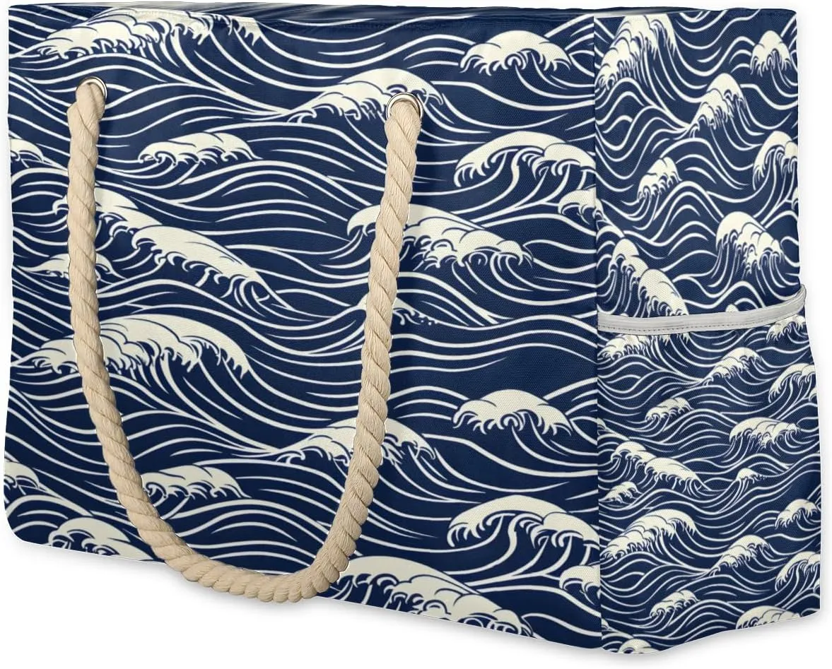 Large Tote Beach Bags for Women with Zipper Waterproof Sandproof Swim Pool Grocery Gym Travel Bag