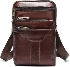 Leather Cell Phone Belt Pack Bag - Men's Vertical Smartphone Belt Loop Holster - Multi-Purpose Travel Messenger Pouch Shoulder Pack Wallet