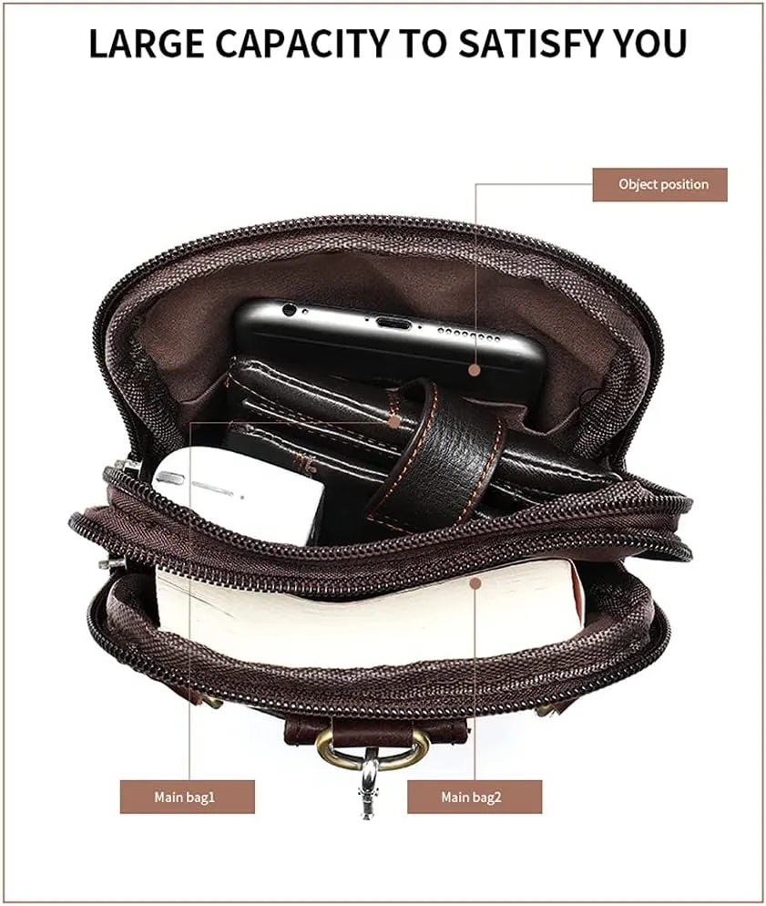 Leather Cell Phone Belt Pack Bag - Men's Vertical Smartphone Belt Loop Holster - Multi-Purpose Travel Messenger Pouch Shoulder Pack Wallet