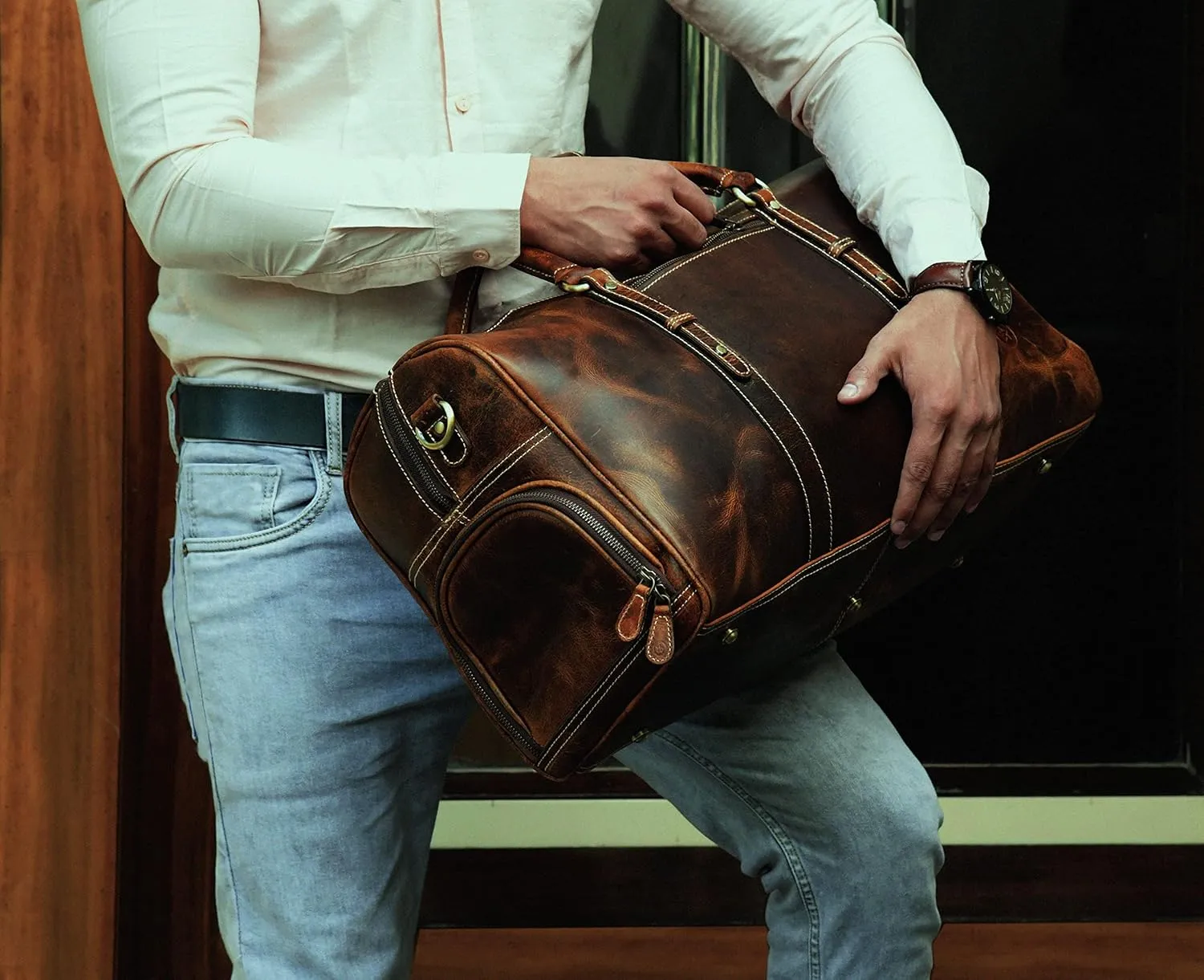 Leather Duffel Bag for Men & Women Travel, Weekend, Overnight, Gym Bag
