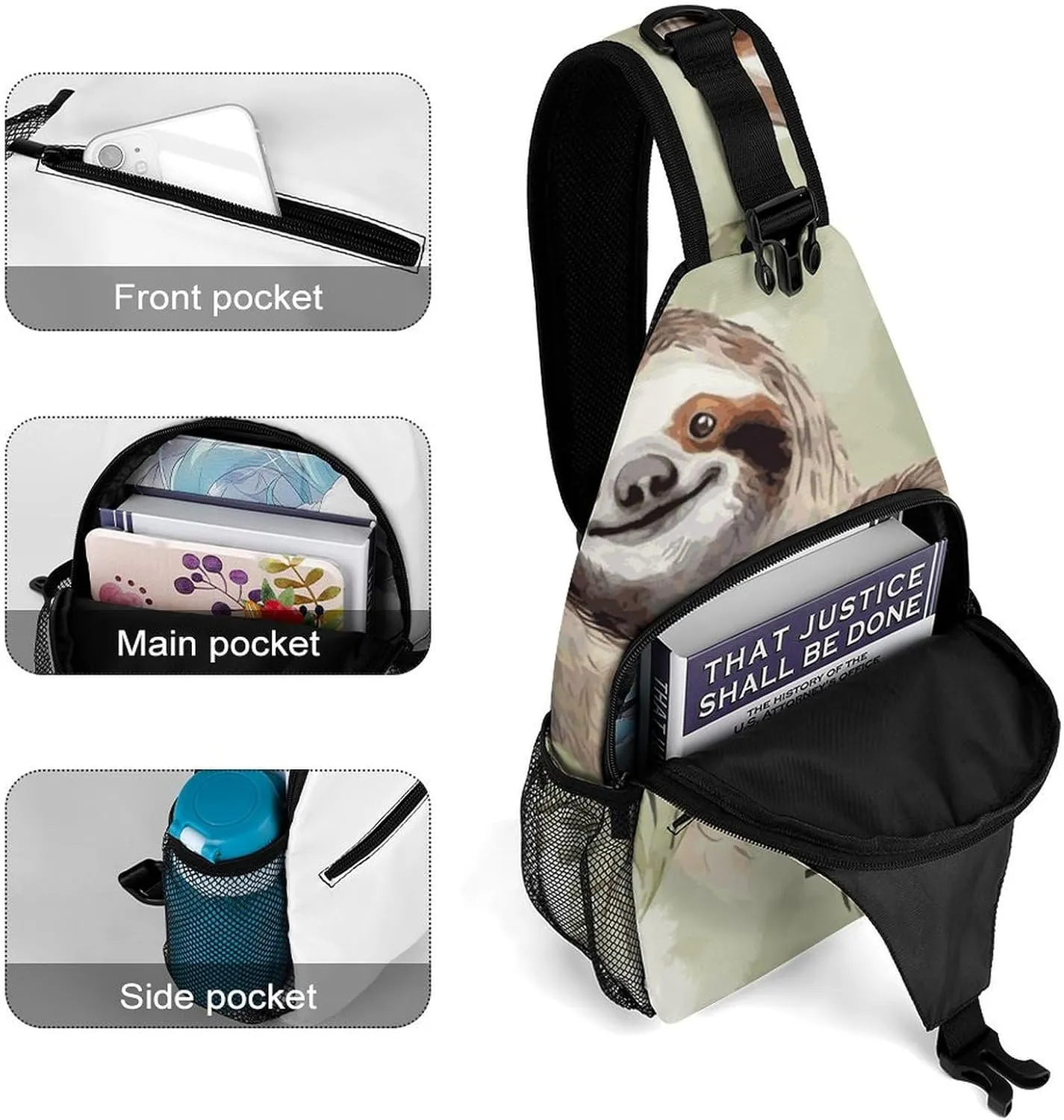 Lightweight Chest Bag Crossbody Bag Watercolor Sloth Sling Backpack for Women Men Sports Travel