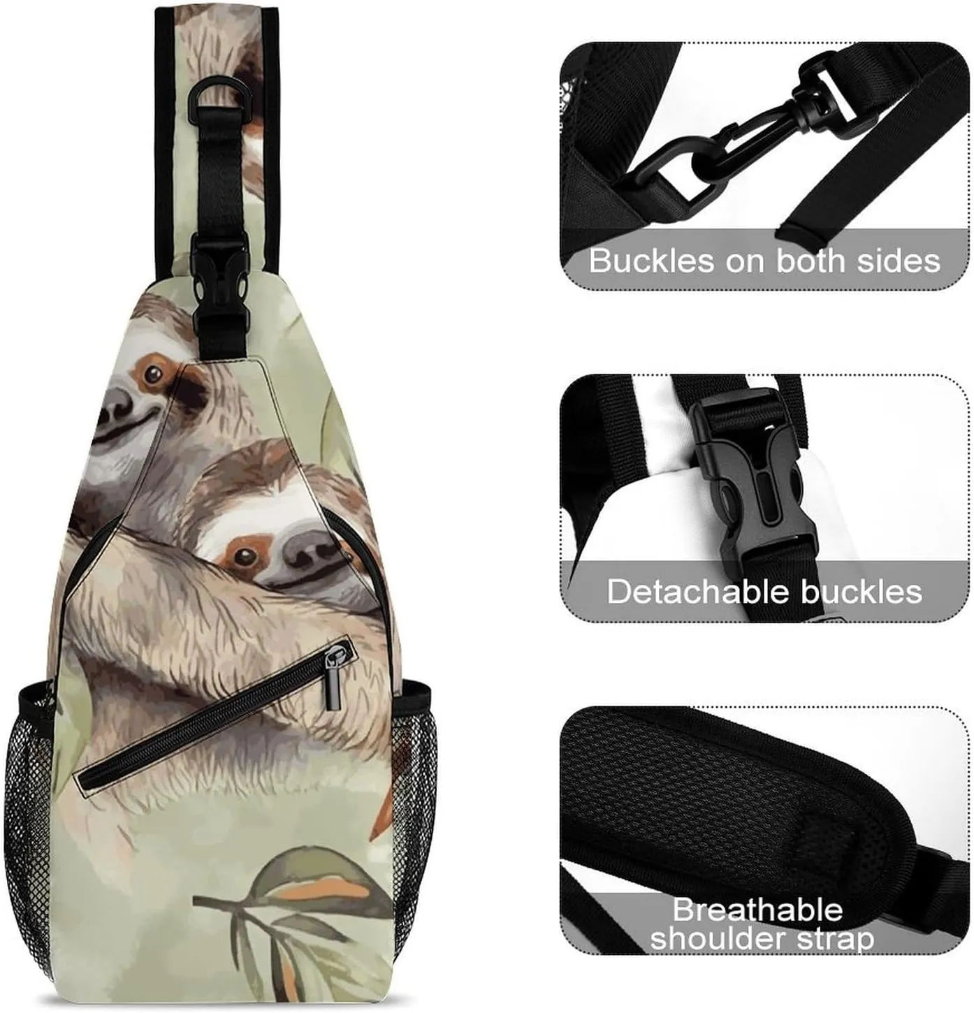 Lightweight Chest Bag Crossbody Bag Watercolor Sloth Sling Backpack for Women Men Sports Travel