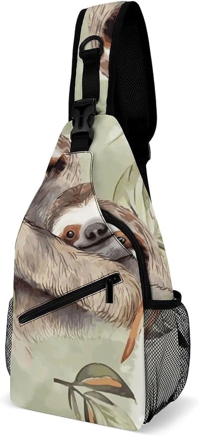Lightweight Chest Bag Crossbody Bag Watercolor Sloth Sling Backpack for Women Men Sports Travel
