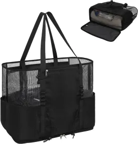 Mesh Beach Bag, Extra Large Beach Bags for Women, Travel Beach Tote Bag with Multi Pockets for Family & Vacation Essentials, Waterproof Sandproof Mesh Tote Bag with Wet Dry Separation for Swim Pool