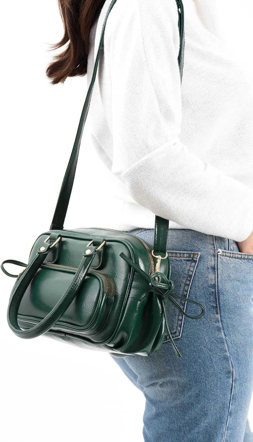 MOON CANTA Women's Small Shoulder Bag  Dual Zipper, Gold Hardware, Adjustable Strap