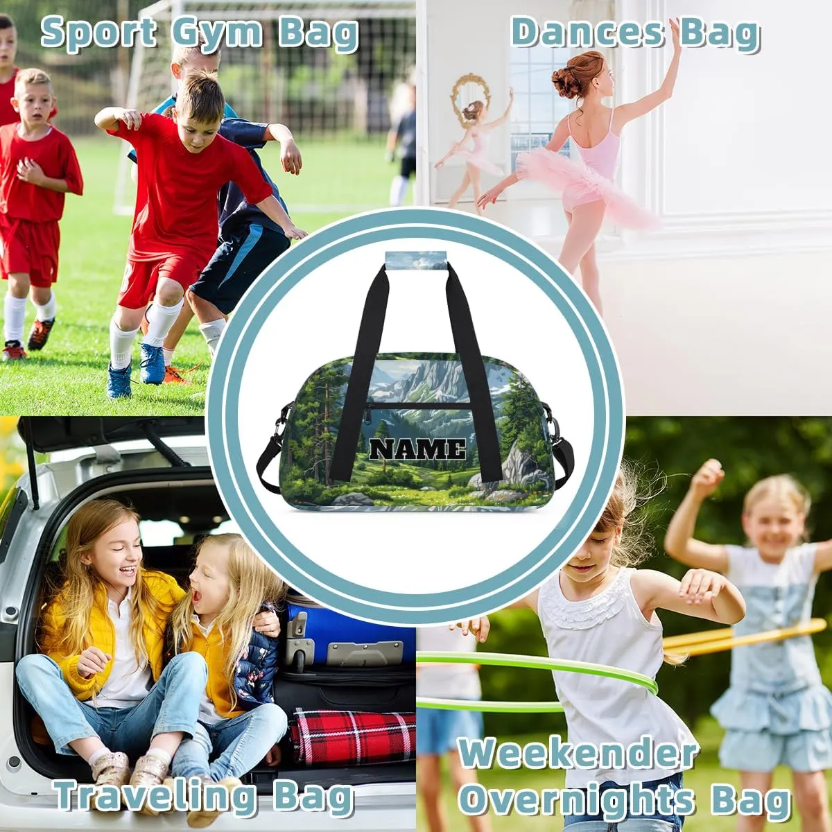 Mountain Forest Custom Ballet Dance Bag Rustic Woodland Personalised Sport Gym Bag for Travel, Duffel, Weekender