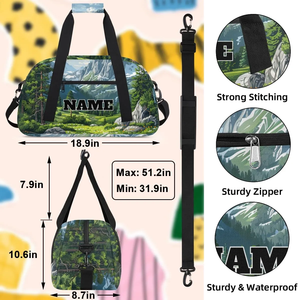 Mountain Forest Custom Ballet Dance Bag Rustic Woodland Personalised Sport Gym Bag for Travel, Duffel, Weekender