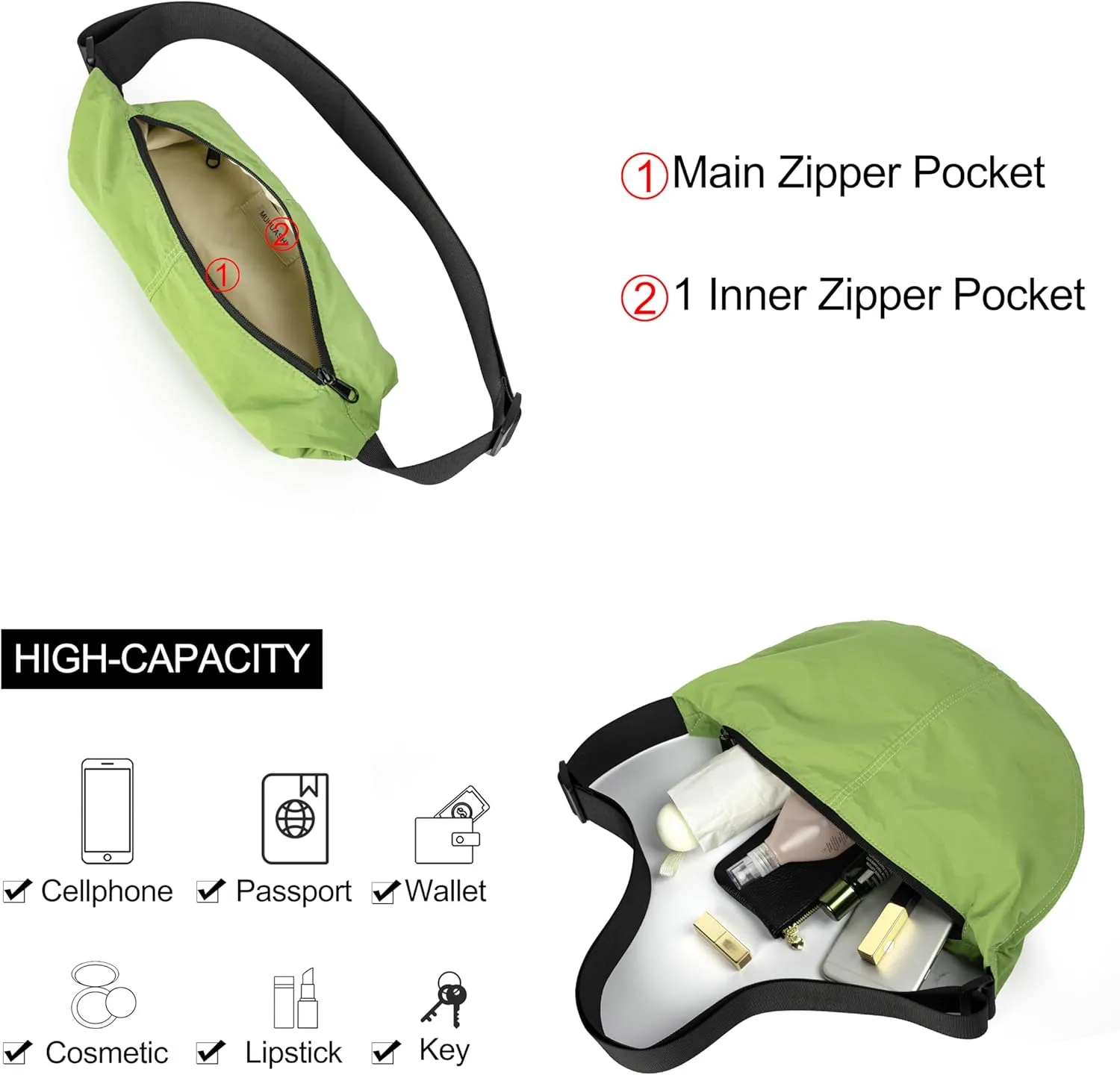 Nylon Crossbody Bag For Women Men Casual Lightweight Crescent Shoulder Hobo Purse With Wide Adjustable Strap