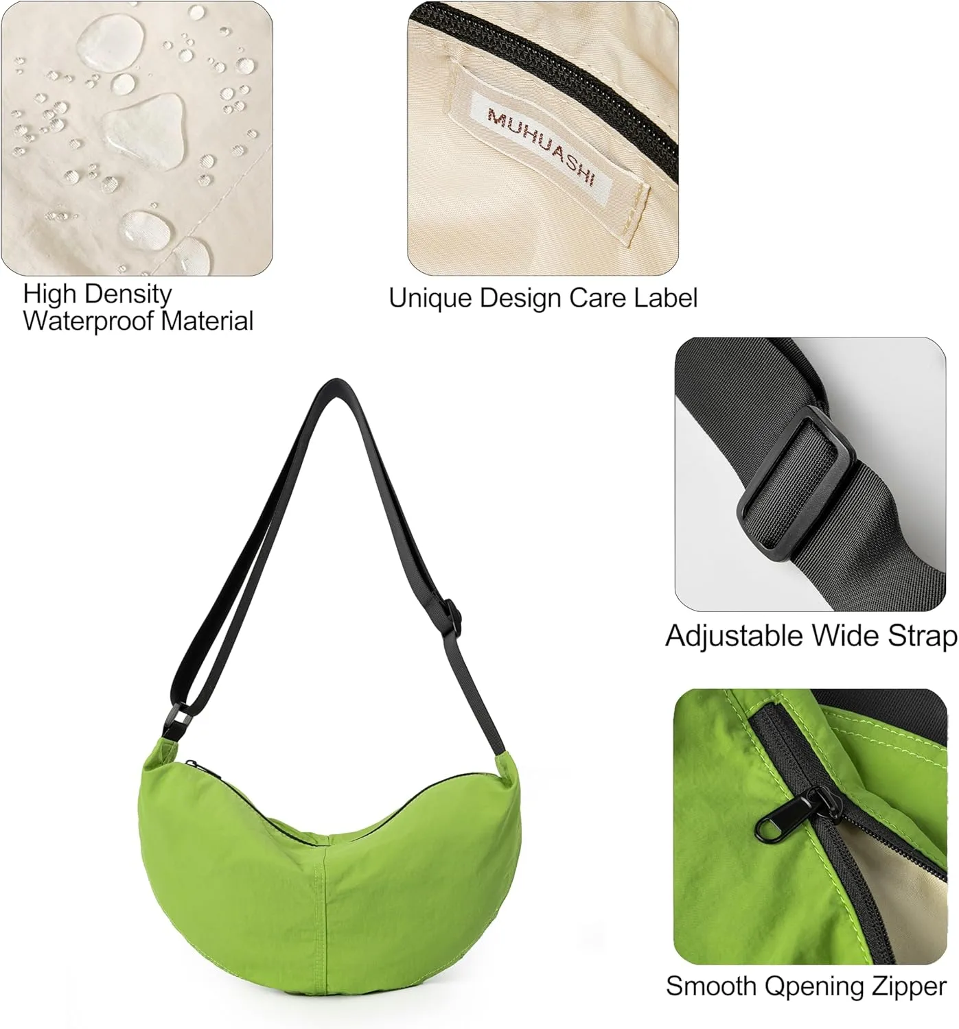 Nylon Crossbody Bag For Women Men Casual Lightweight Crescent Shoulder Hobo Purse With Wide Adjustable Strap